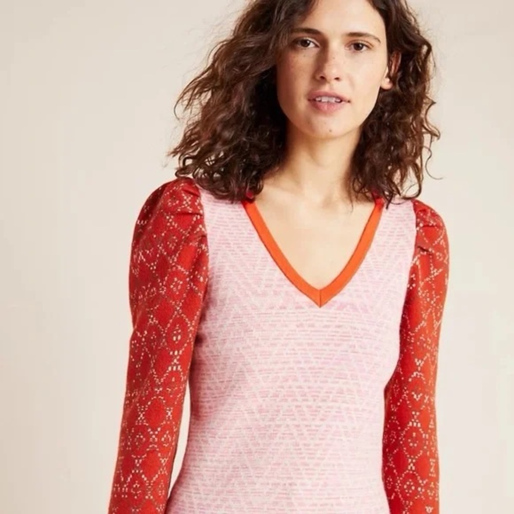 Anthropologie Pink and Red Knit Sweater - Picture 3 of 11